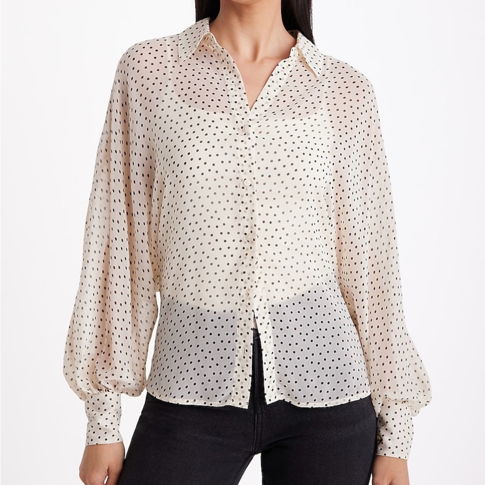 Express Cream Boxy Blouse with Notched Collar